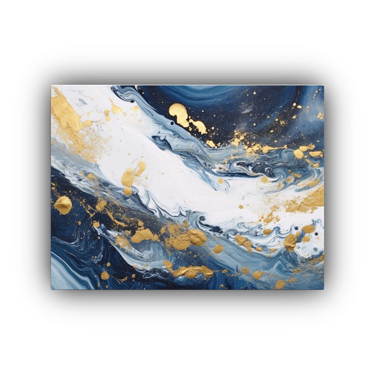 GENERICO - Pintura Abstracta Con Remolinos Azules Y Dorados Arte Decor 120x80cm