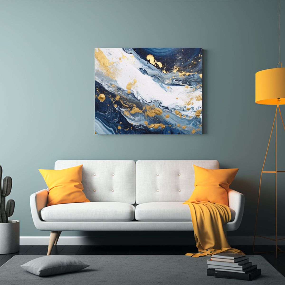 GENERICO - Pintura Abstracta Con Remolinos Azules Y Dorados Arte Decor 120x80cm