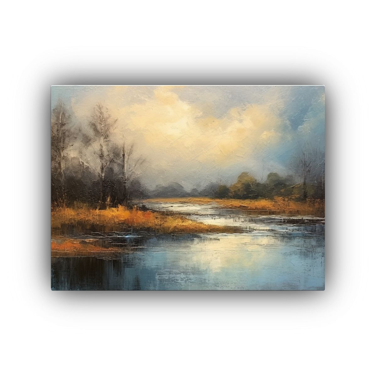 GENERICO - Pintura De Paisaje Con Cielo Nublado Sobre Río Arte Inspir 120x80cm