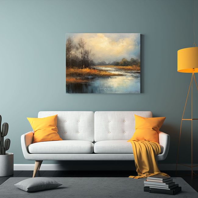 GENERICO - Pintura De Paisaje Con Cielo Nublado Sobre Río Arte Inspir 120x80cm