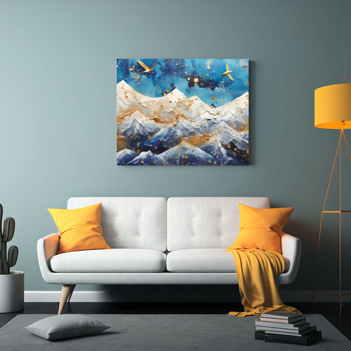 GENERICO - Cuadro Abstracto De Montañas Con Aves En Vuelo Lienzo Mode 120x80cm