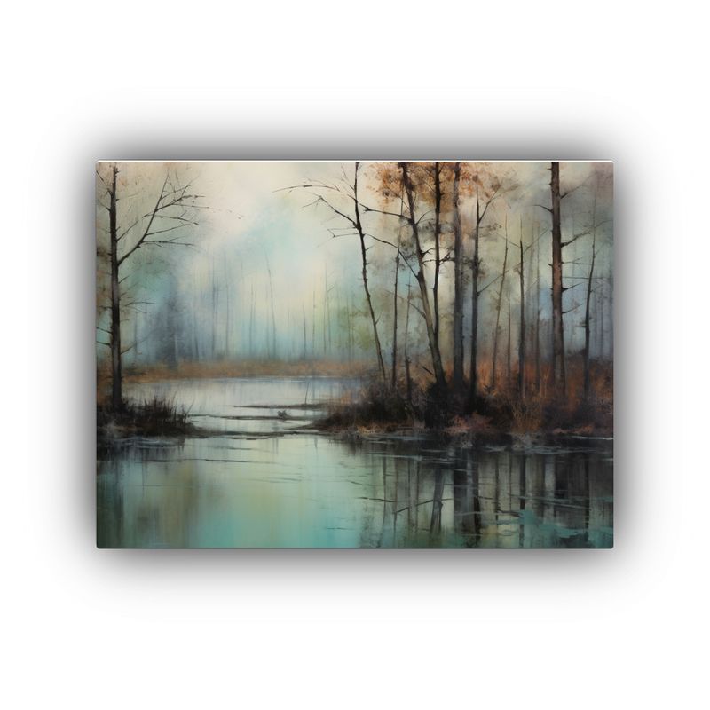 GENERICO - Pintura Al óleo Grande De árboles Junto A Un Lago Poco Pro 120x80cm