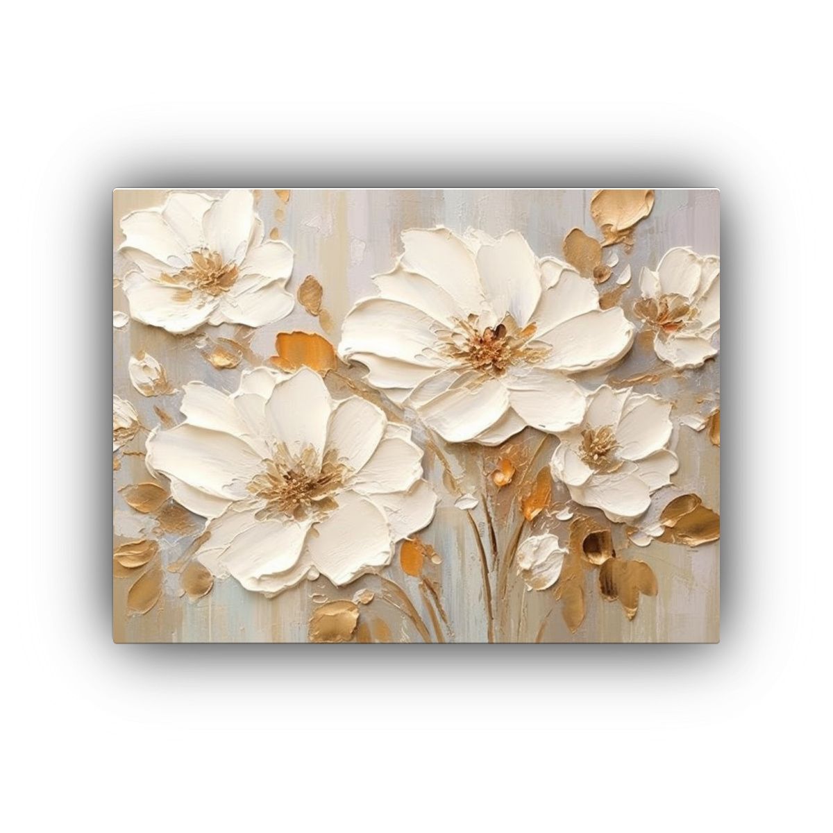 GENERICO - Pintura Al óleo De Flores Blancas Y Doradas Para Decorar Co 75x50cm