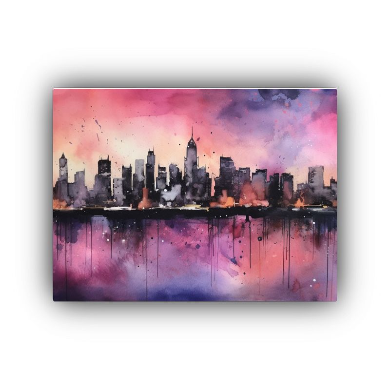 GENERICO - Pintura Urbana De Horizonte Citadino En Acuarela Concepto D 120x80cm