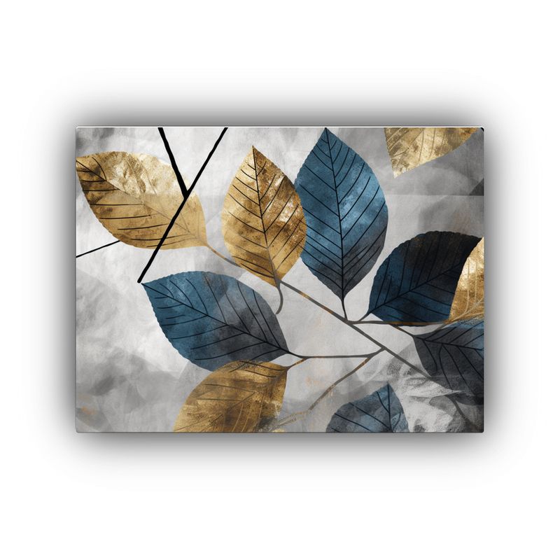 GENERICO - Cuadros De Hojas Retro Gris Azul Y Negro Para Decoración No 120x80cm