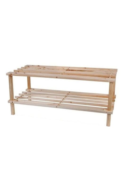 Zapatero Organizador De Madera 2 Niveles Cafe Claro Rectangular.