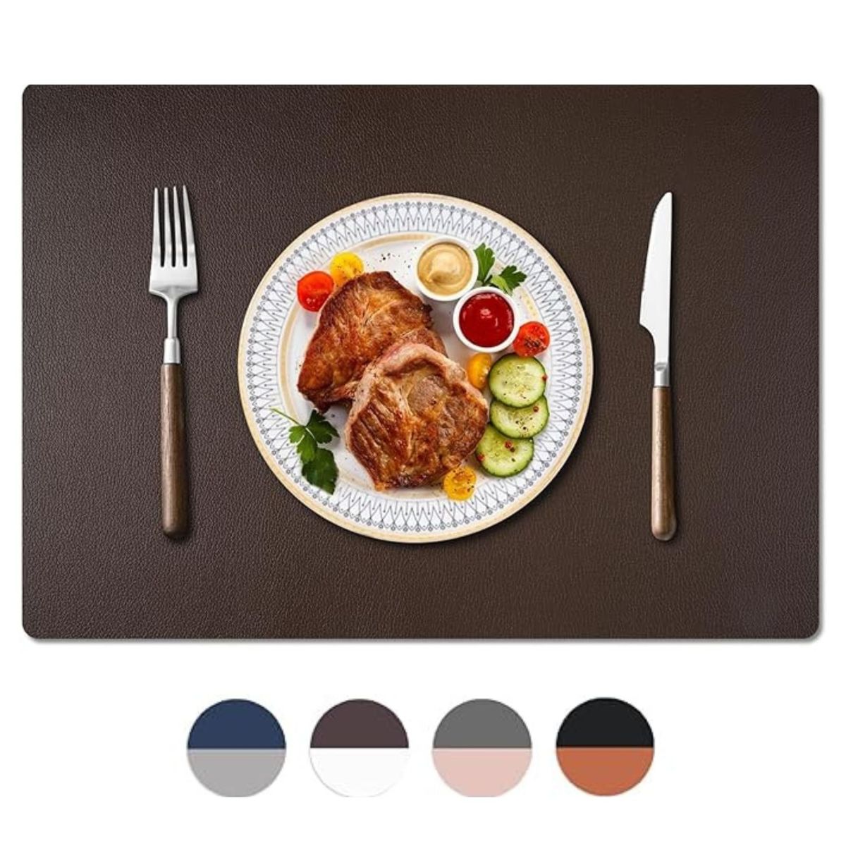 AZ AURAZEUS - Set 4 Individuales Ecocuero Impermeables Antimanchas Reversibles