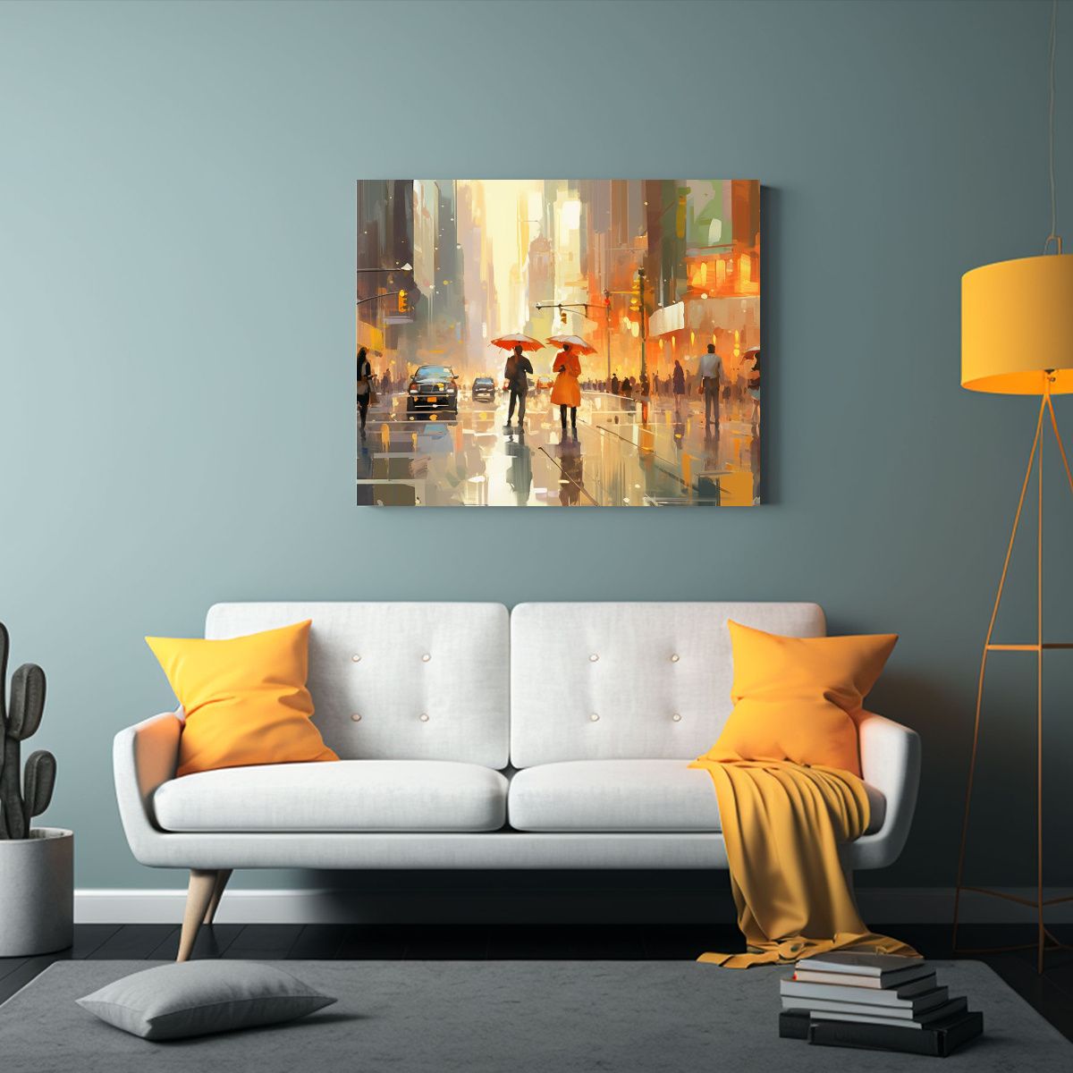 GENERICO - Impresión Arte En Lienzo Peatones Bajo La Lluvia 120x80cm