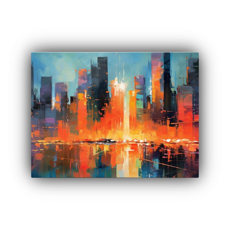 GENERICO - Pintura Abstracta Moderna Del Skyline Nocturno De Una Ciudad 120x80cm