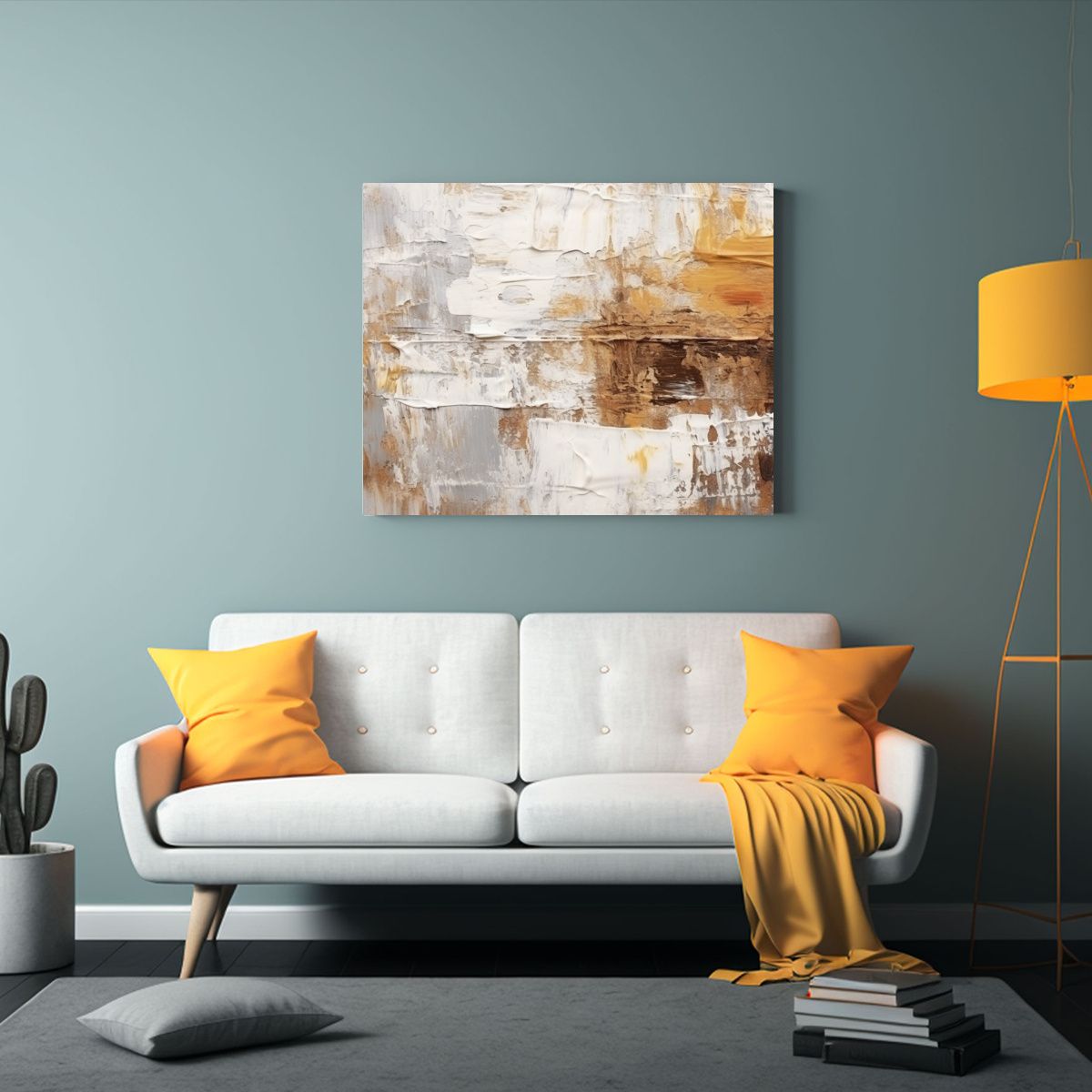 GENERICO - Cuadro Abstracto Rústico En Acrílico Blanco Y Dorado 120x80cm