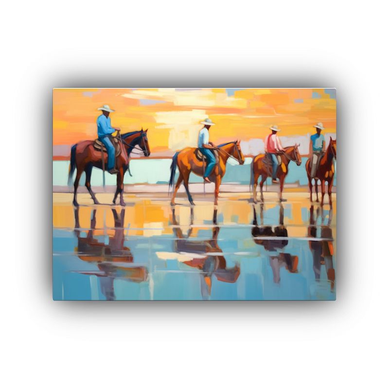 GENERICO - Pintura Moderna Personas A Caballo Paseando En Paisaje Insp 120x80cm