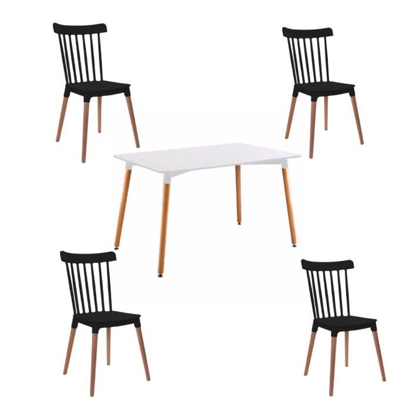 GENERICO - Comedor 4P Windsor Mesa Rectangular Blanca + Sillas windsor negras