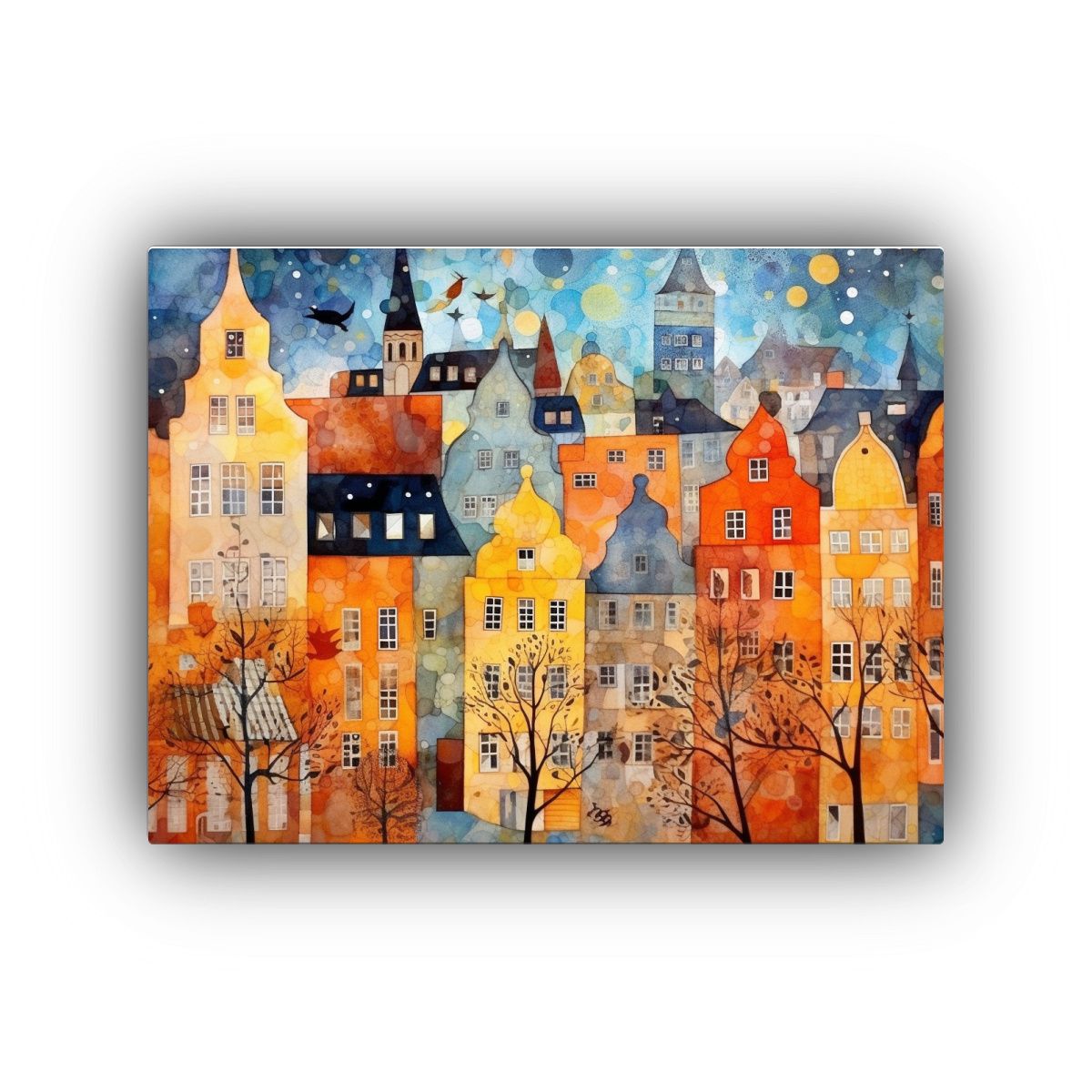 GENERICO - Cuadro Tonos Urbanos De Ciudad Sueca En Acuarela Para Decora 120x80cm