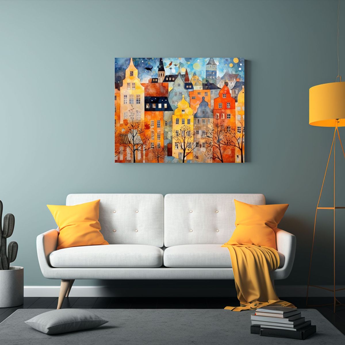 GENERICO - Cuadro Tonos Urbanos De Ciudad Sueca En Acuarela Para Decora 120x80cm