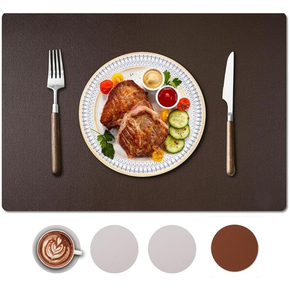 AZ AURAZEUS - Set 4 Individuales + 4 Posavasos Impermeables Antimanchas 2 en 1 Az