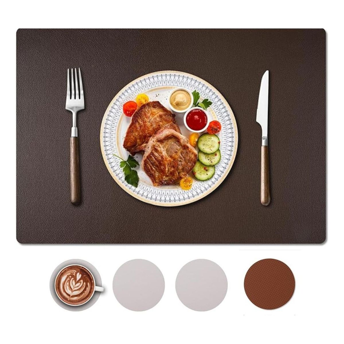 AZ AURAZEUS - Set 4 Individuales + 4 Posavasos Impermeables Antimanchas 2 en 1 Az