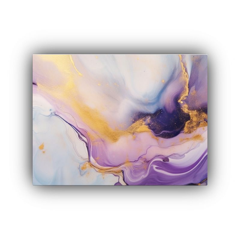 GENERICO - Cuadro Abstracto De Cuerpo Acuático En Morado Y Dorado 120x80cm