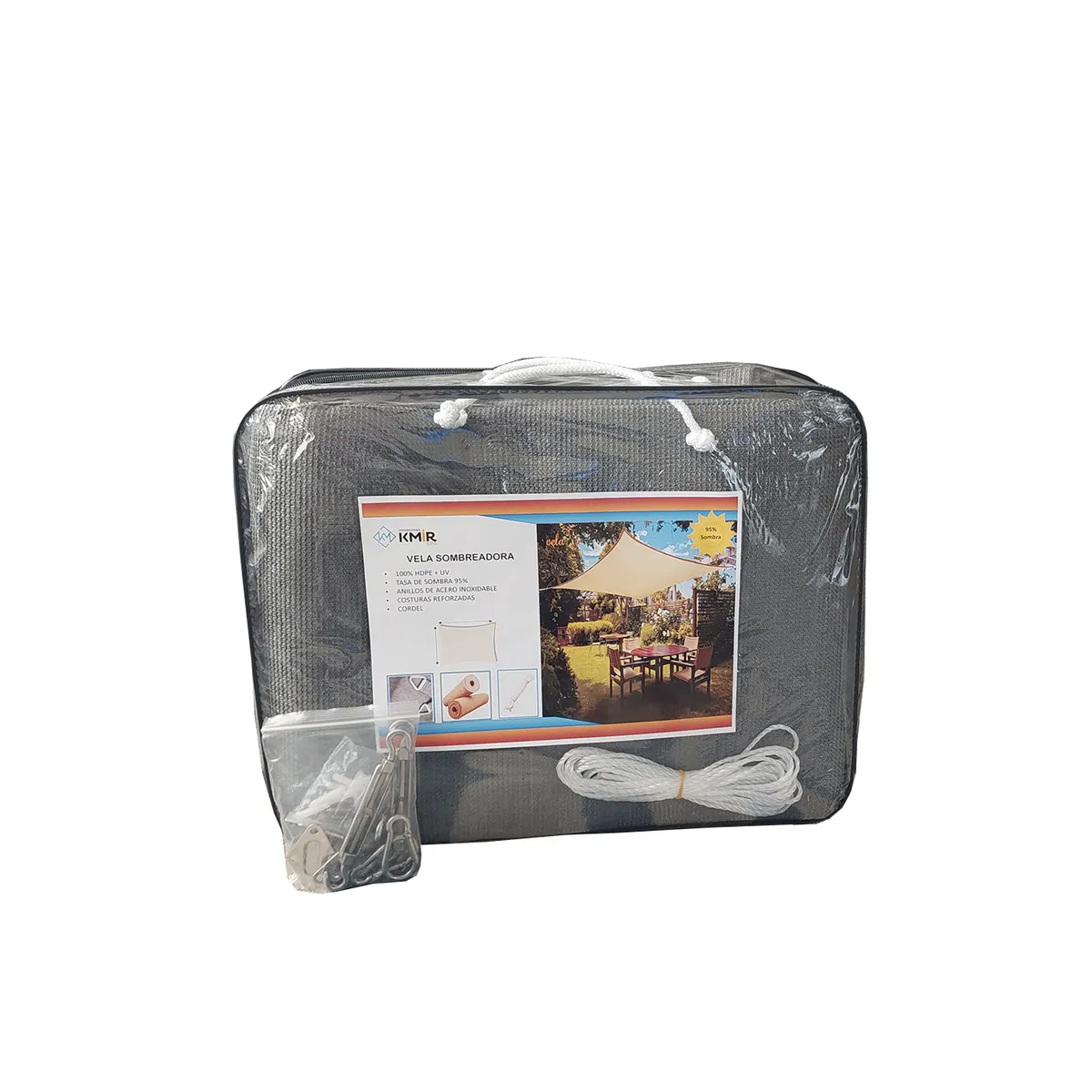 GENERICO - Vela Sombreadora 4x8 HDPE Rectangular Gris Sombra 95 + KIT