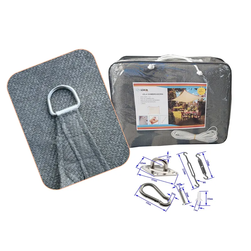 GENERICO - Vela Sombreadora 4x8 HDPE Rectangular Gris Sombra 95 + KIT