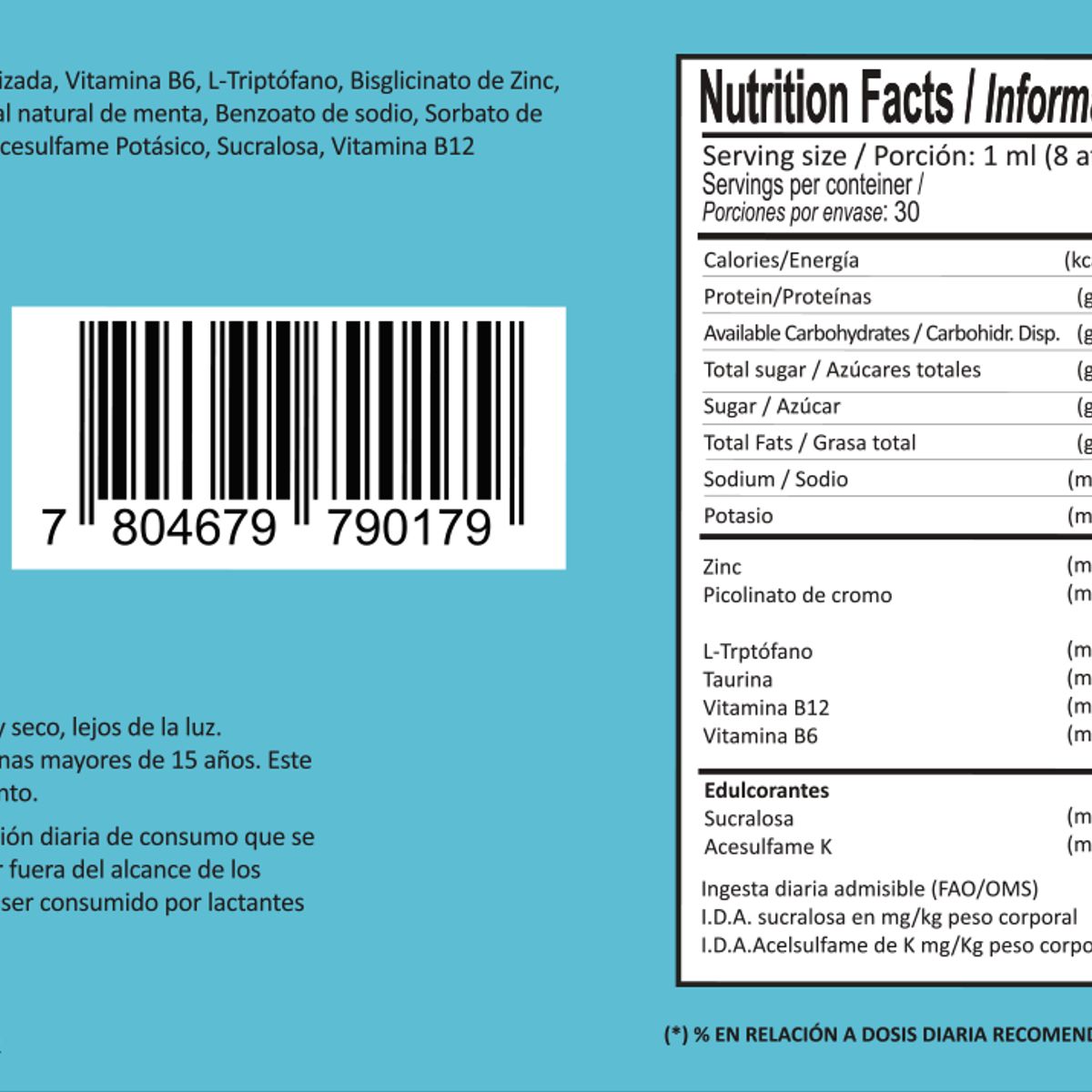 BIO SWISS LAB - NOT SUGAR MENTA(CONTROL DE ANTOJOS) FRASCO 30 ML