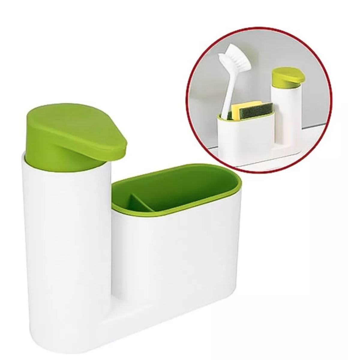 GENERICO - Dispensador De Jabón Lavalozas Lavaplatos Y Porta Esponja Color Blanco