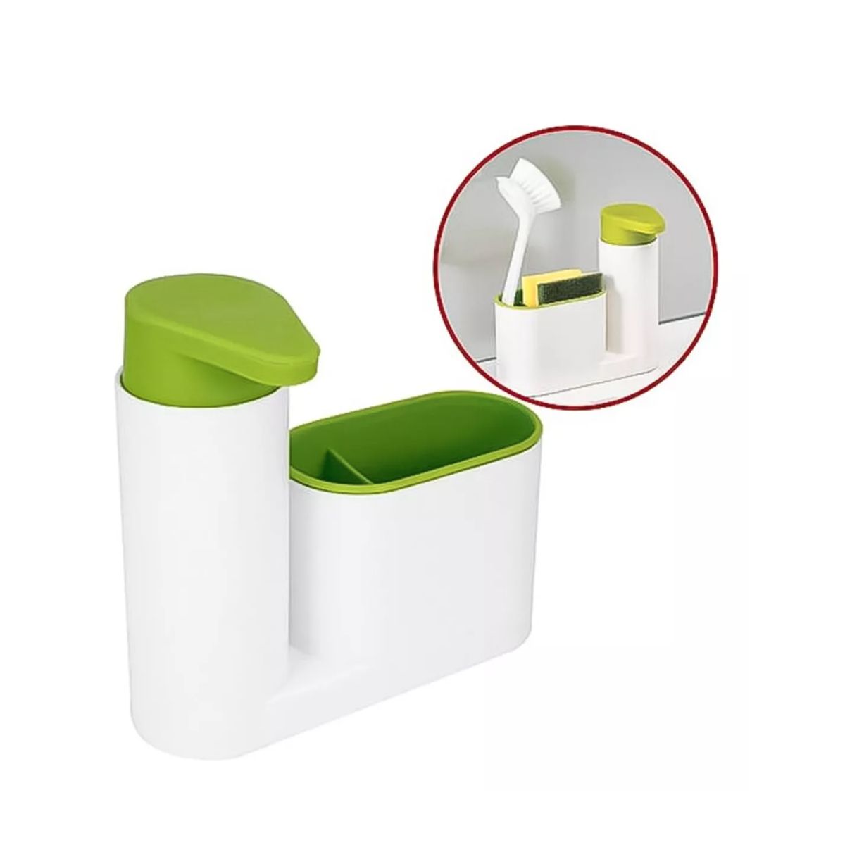 GENERICO - Dispensador De Jabón Lavalozas Lavaplatos Y Porta Esponja Color Blanco