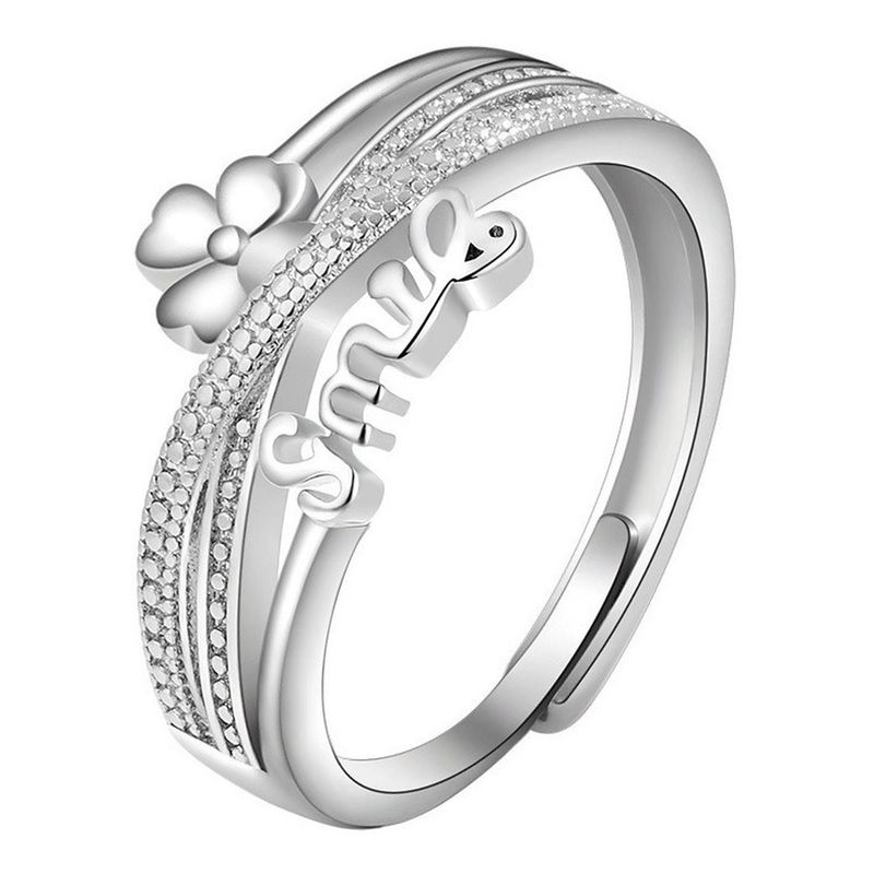 GENERICO - Anillo Enchapado Plata 925 Smile Trebol Ajustable Mujer