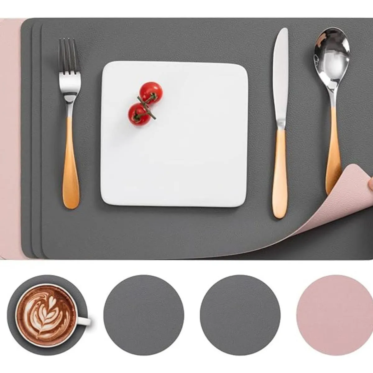 AZ AURAZEUS - Set 4 Individuales + 4 Posavasos Impermeables Antimanchas 2 en 1 AZ