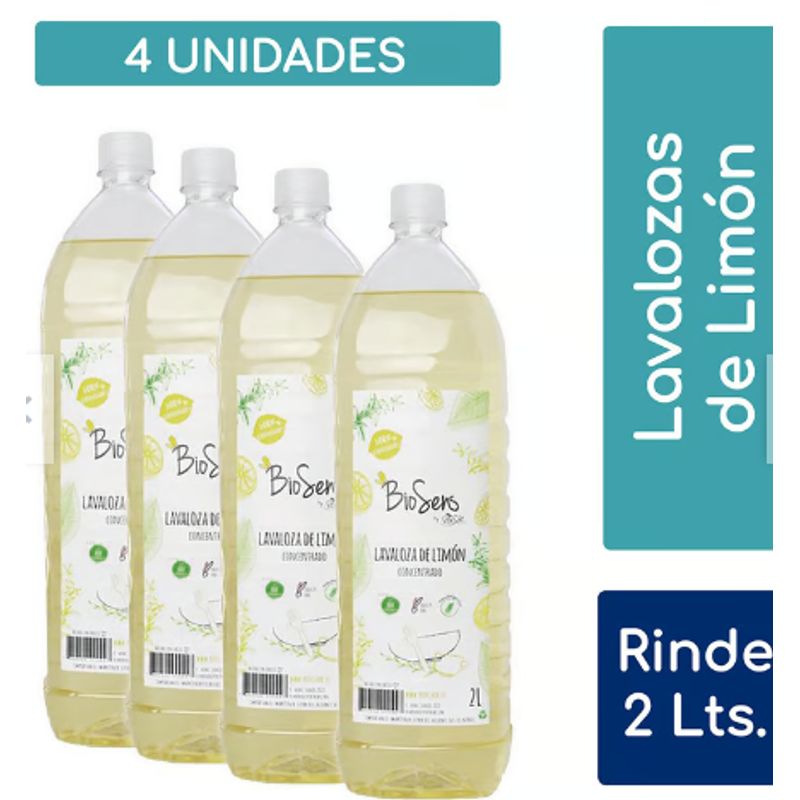 BIOSENS - Pack 4 Lavalozas Limón Biodegradable 2L Biosens