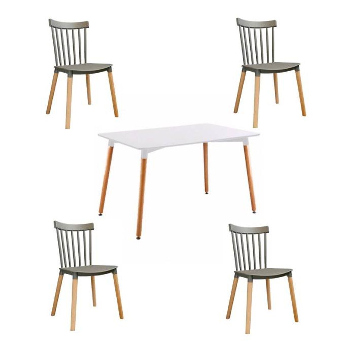 GENERICO - Comedor 4P Windsor Mesa Rectangular Blanca + Sillas windsor grises