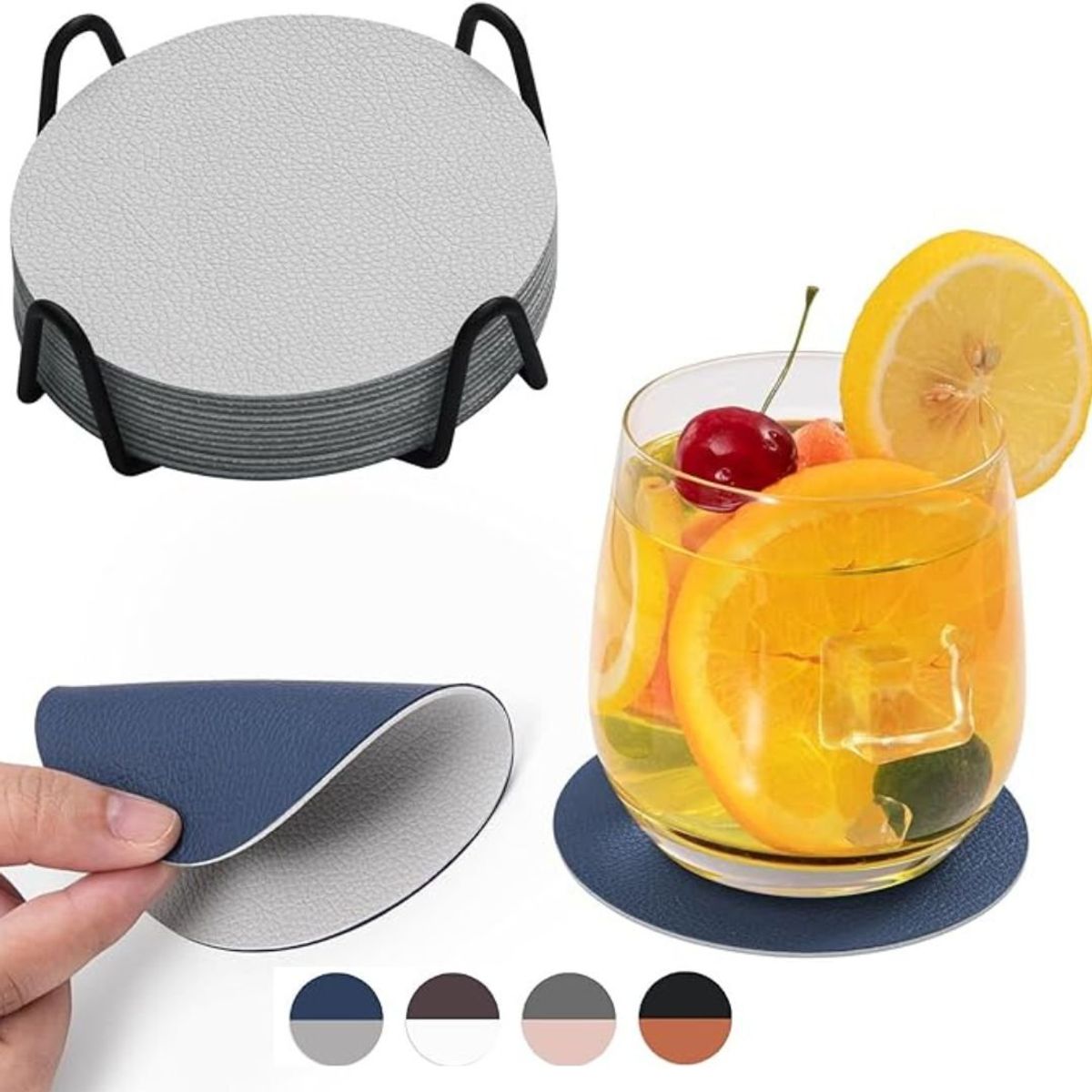 AZ AURAZEUS - Set 4 Posavasos Ecocuero Antimanchas Impermeables 2 en 1 AZ