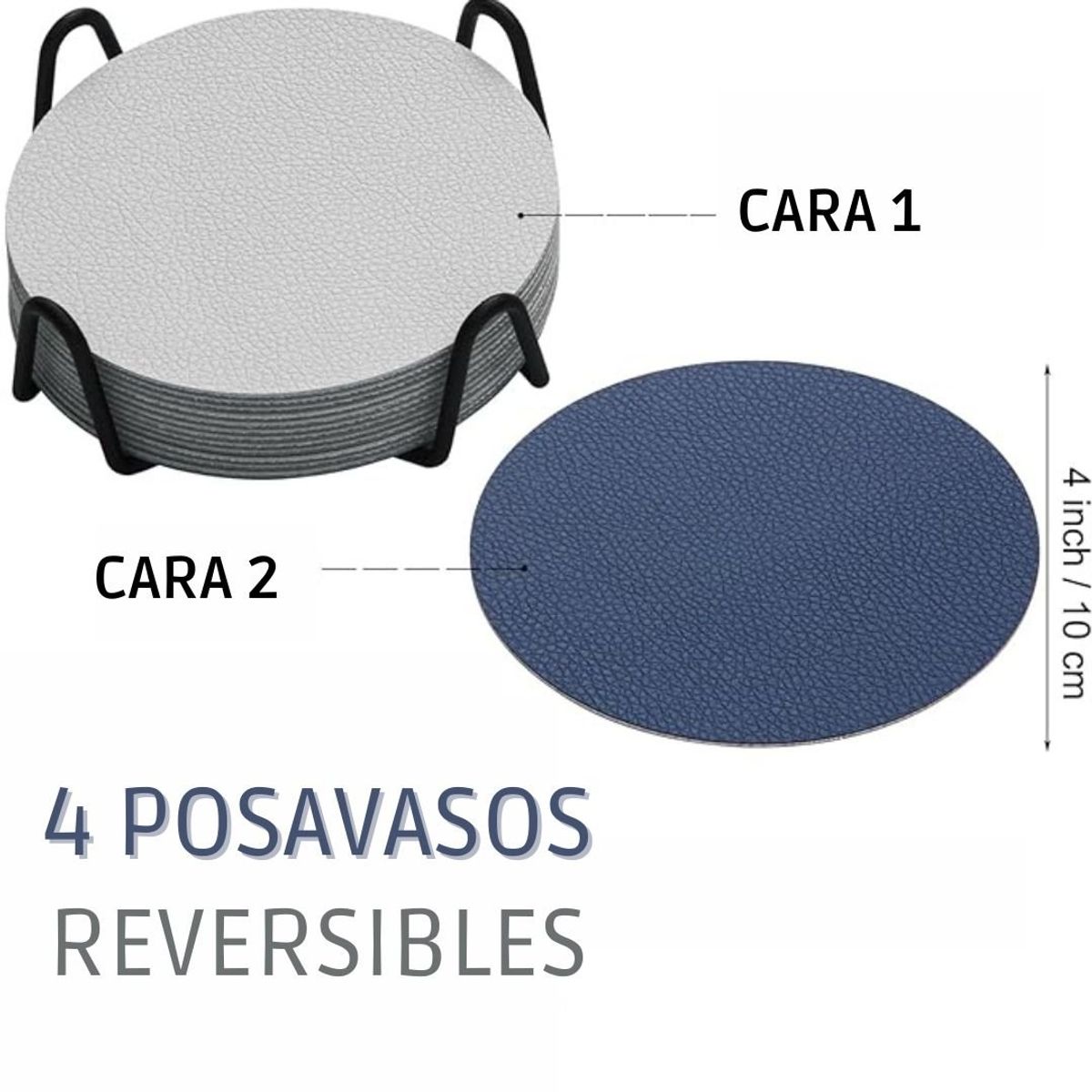 AZ AURAZEUS - Set 4 Posavasos Ecocuero Antimanchas Impermeables 2 en 1 AZ