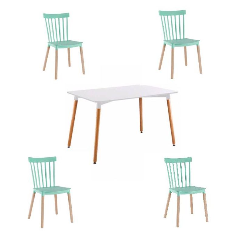 GENERICO - Comedor 4P Windsor Mesa Rectangular Blanca + Sillas windsor menta