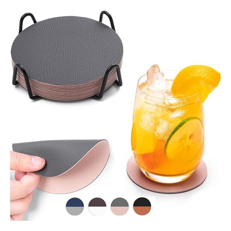 AZ AURAZEUS - Set 4 Posavasos Ecocuero Antimanchas Impermeables 2 en 1 AZ