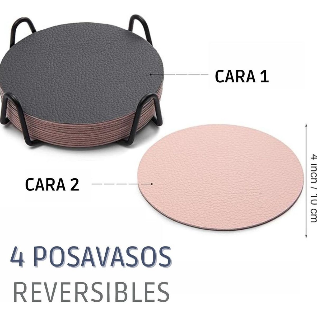 AZ AURAZEUS - Set 4 Posavasos Ecocuero Antimanchas Impermeables 2 en 1 AZ