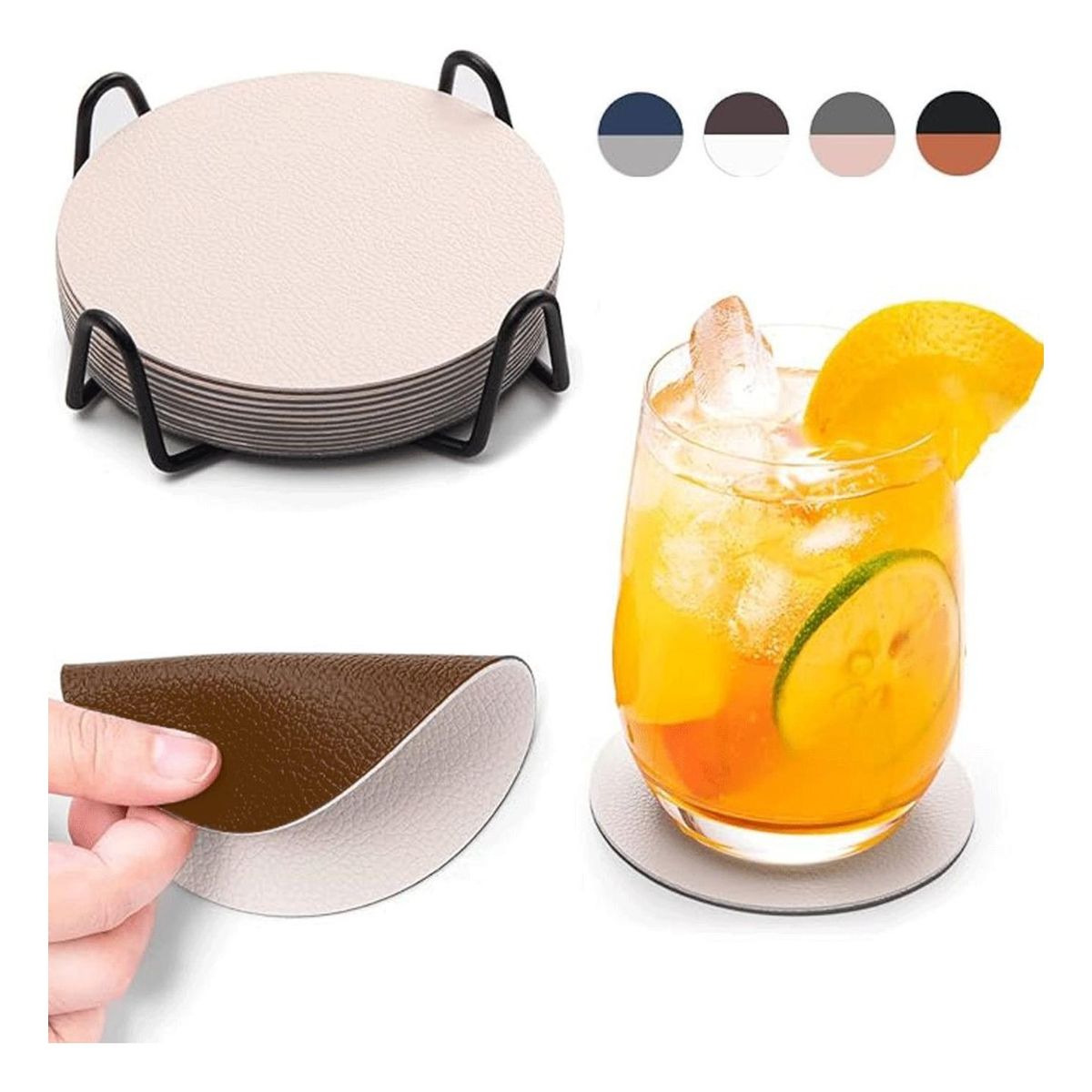 AZ AURAZEUS - Set 4 Posavasos Ecocuero Antimanchas Impermeables 2 en 1