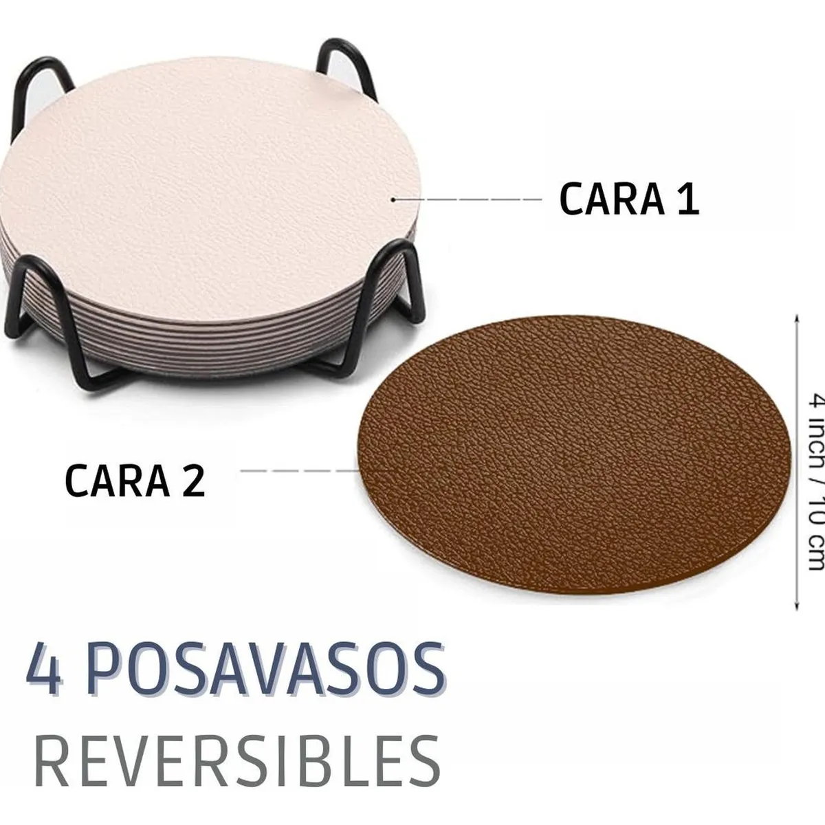 AZ AURAZEUS - Set 4 Posavasos Ecocuero Antimanchas Impermeables 2 en 1