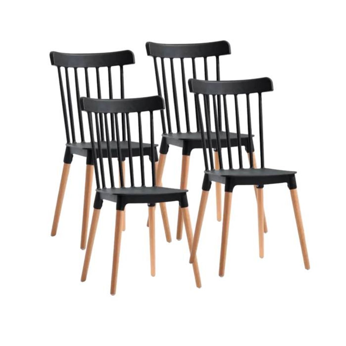 MOAD - Comedor 4P Windsor Mesa Rectangular Negra + Sillas windsor Negras