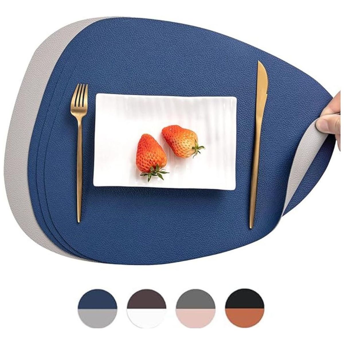 AZ AURAZEUS - Set 4 Individuales Ecocuero Impermeables Antimanchas Reversibles AZ