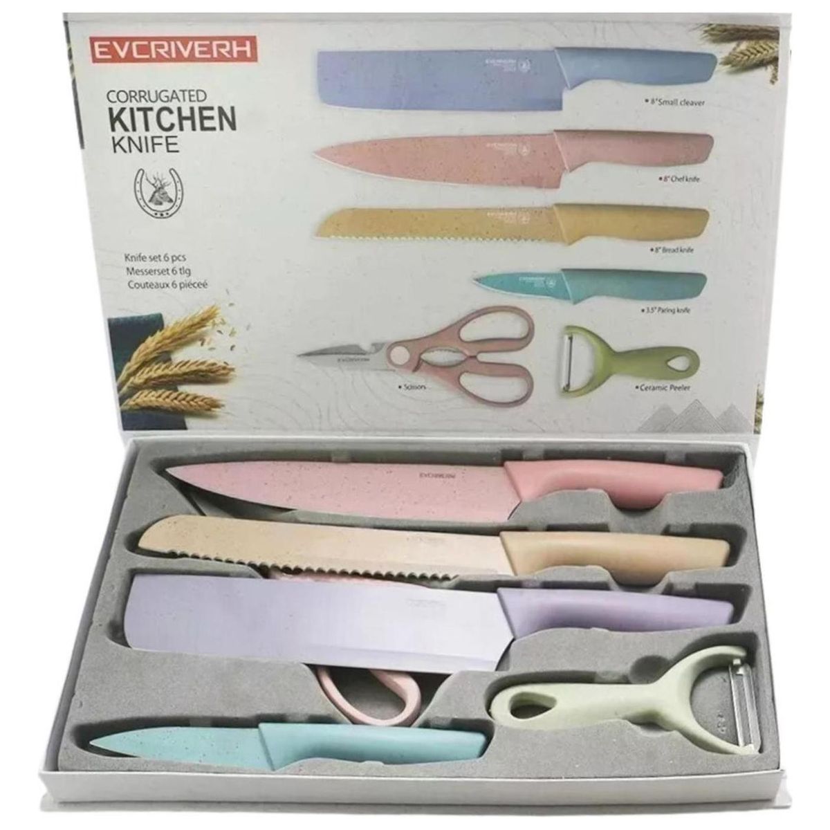 IMPORTCLICK - Set Cuchillos Acero Inoxidable 6 Piezas Colores - Multicolor