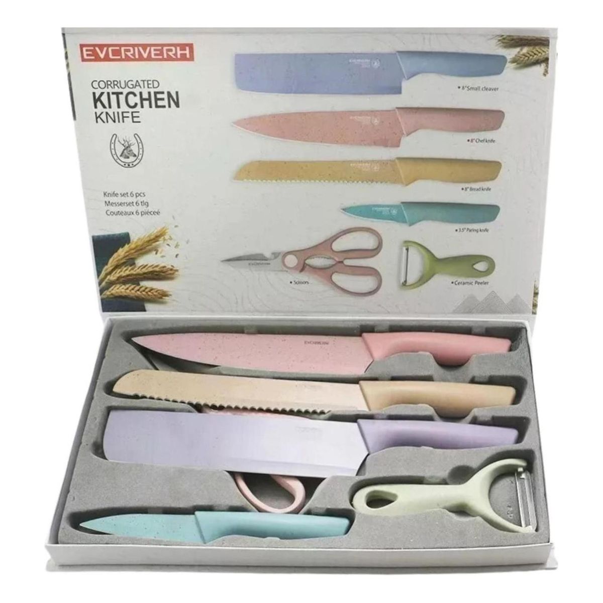 IMPORTCLICK - Set Cuchillos Acero Inoxidable 6 Piezas Colores - Multicolor