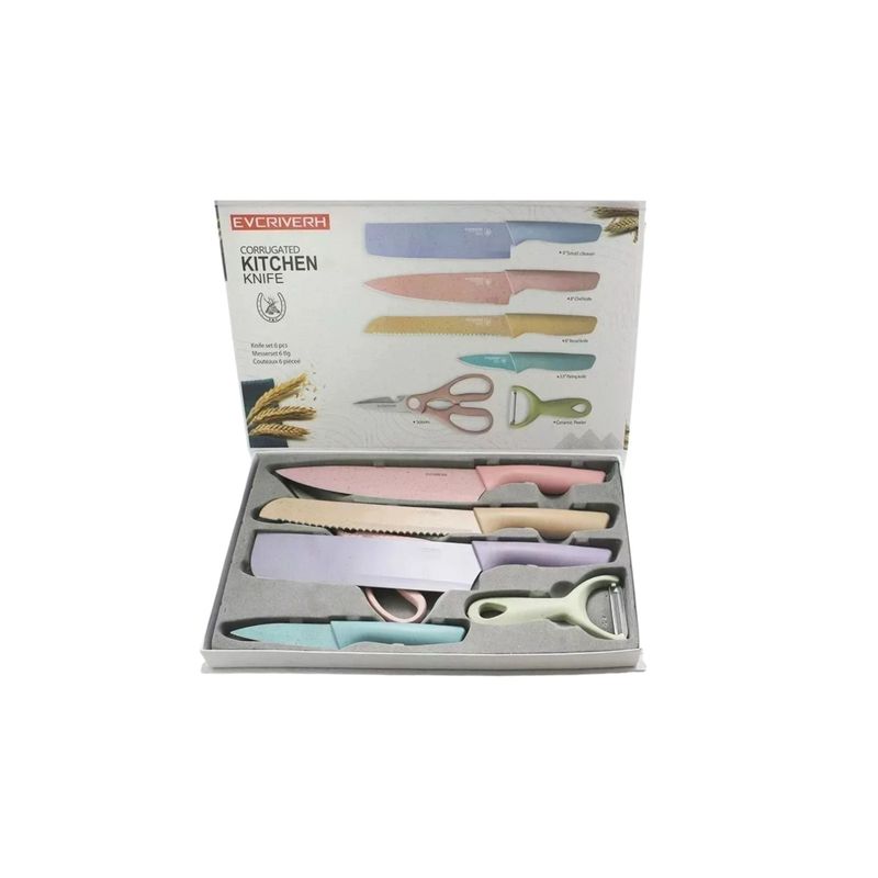 IMPORTCLICK - Set Cuchillos Acero Inoxidable 6 Piezas Colores - Multicolor