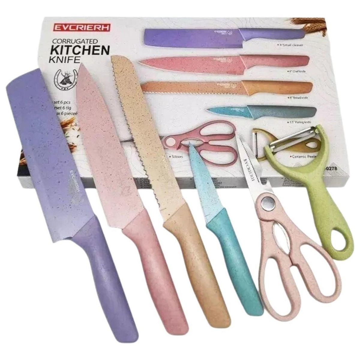 IMPORTCLICK - Set Cuchillos Acero Inoxidable 6 Piezas Colores - Multicolor