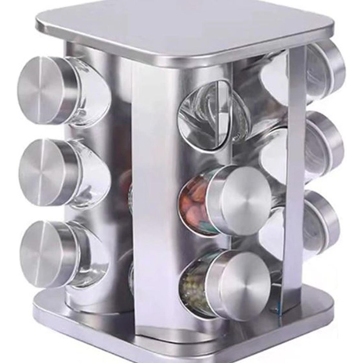 IMPORTCLICK - Set Especieros Aliños Giratorio 12 Frascos Cocina - Plateado