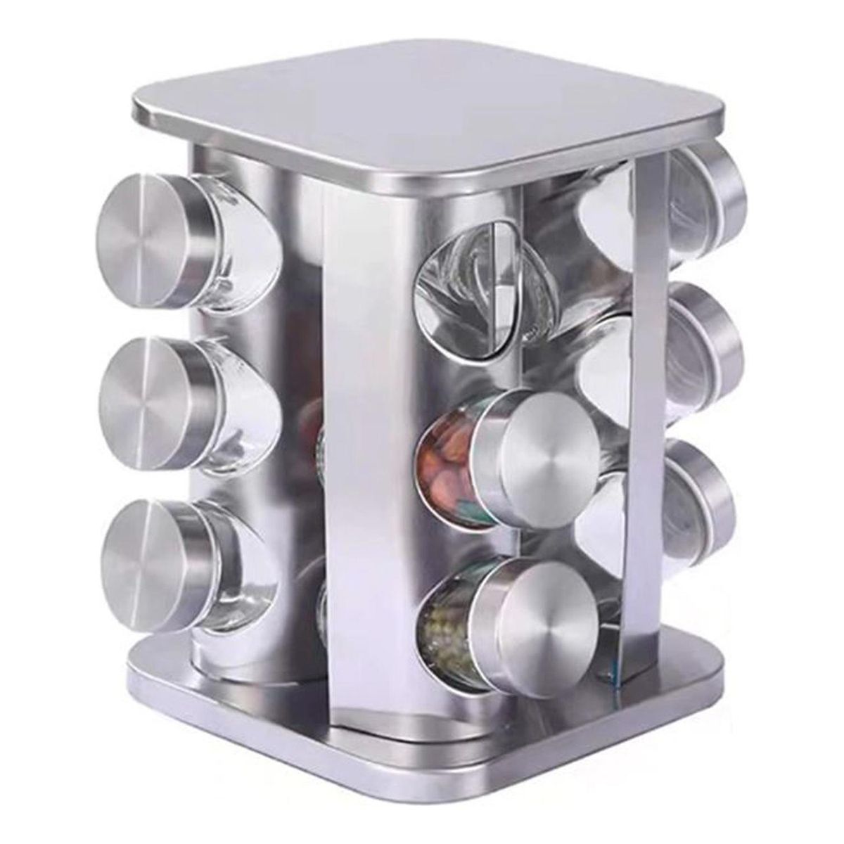 IMPORTCLICK - Set Especieros Aliños Giratorio 12 Frascos Cocina - Plateado