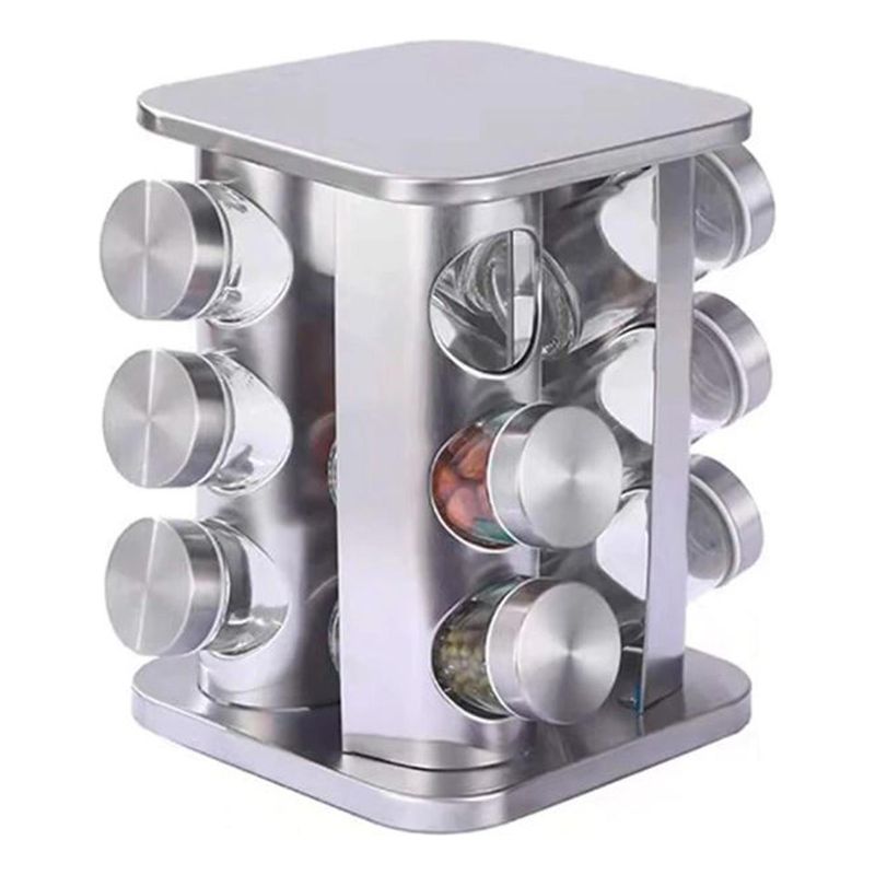 IMPORTCLICK - Set Especieros Aliños Giratorio 12 Frascos Cocina - Plateado
