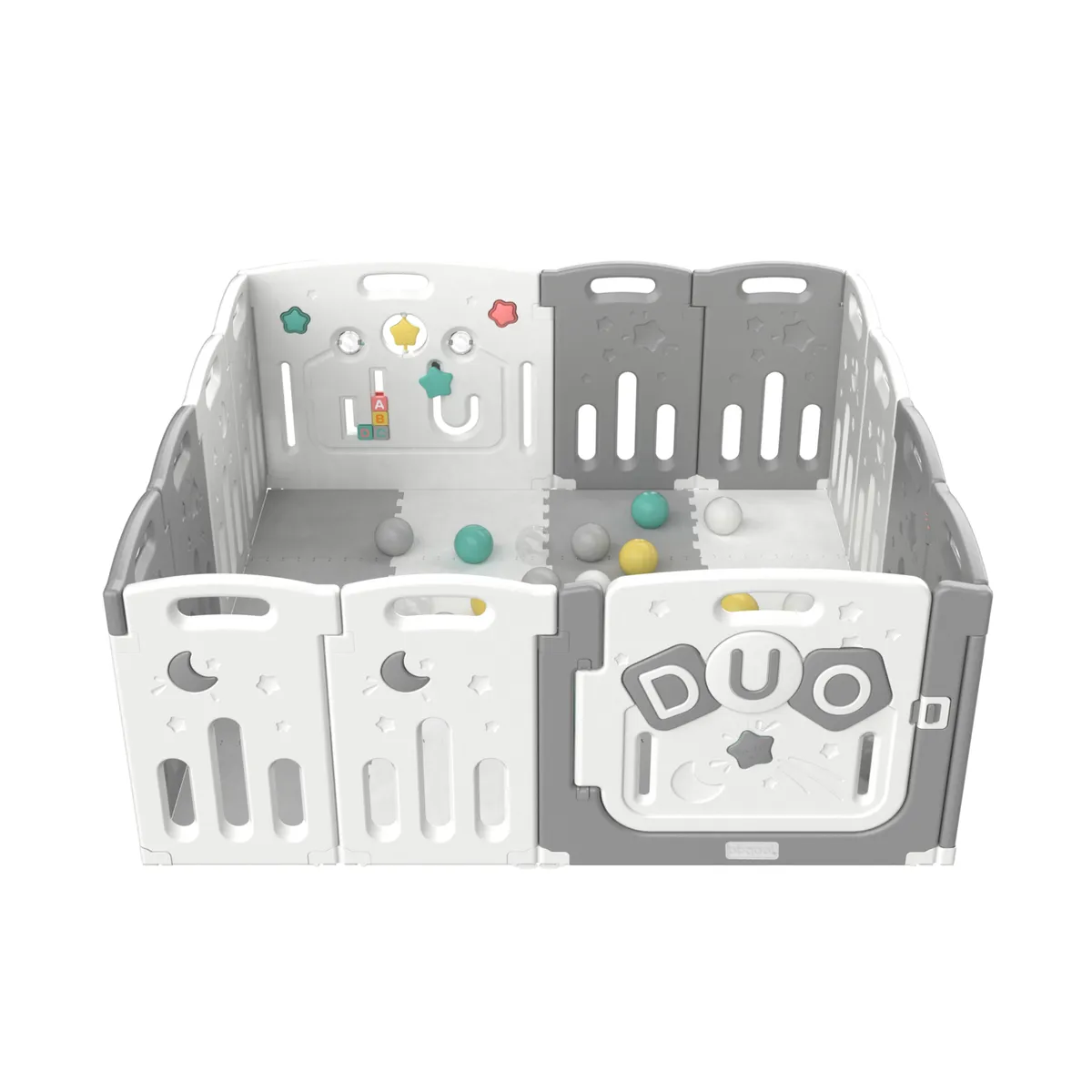 BBQOOL - Corral Didáctico de Juegos Duo Grey + Alfombra + Pelotas