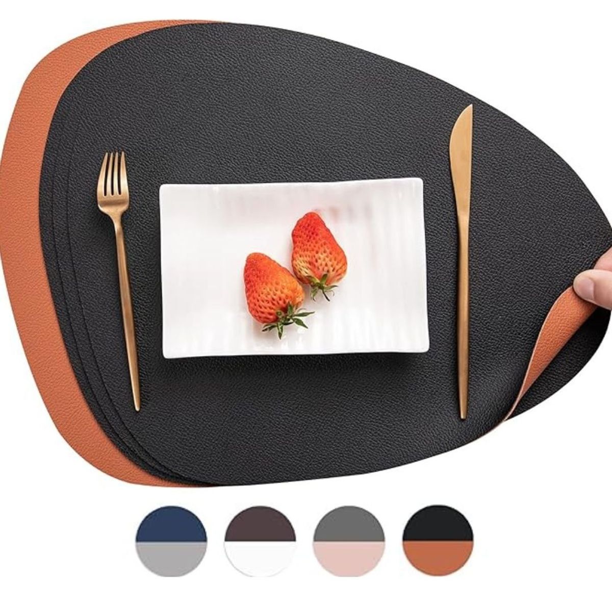 AZ AURAZEUS - Set 4 Individuales Ecocuero Impermeables Antimanchas Reversibles AZ