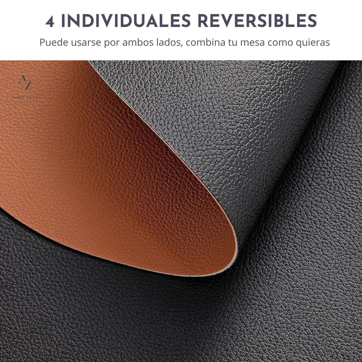 AZ AURAZEUS - Set 4 Individuales Ecocuero Impermeables Antimanchas Reversibles AZ