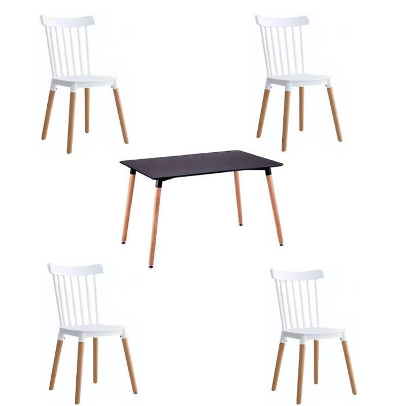GENERICO - Comedor 4P Windsor Mesa Rectangular Negra + Sillas windsor blancas